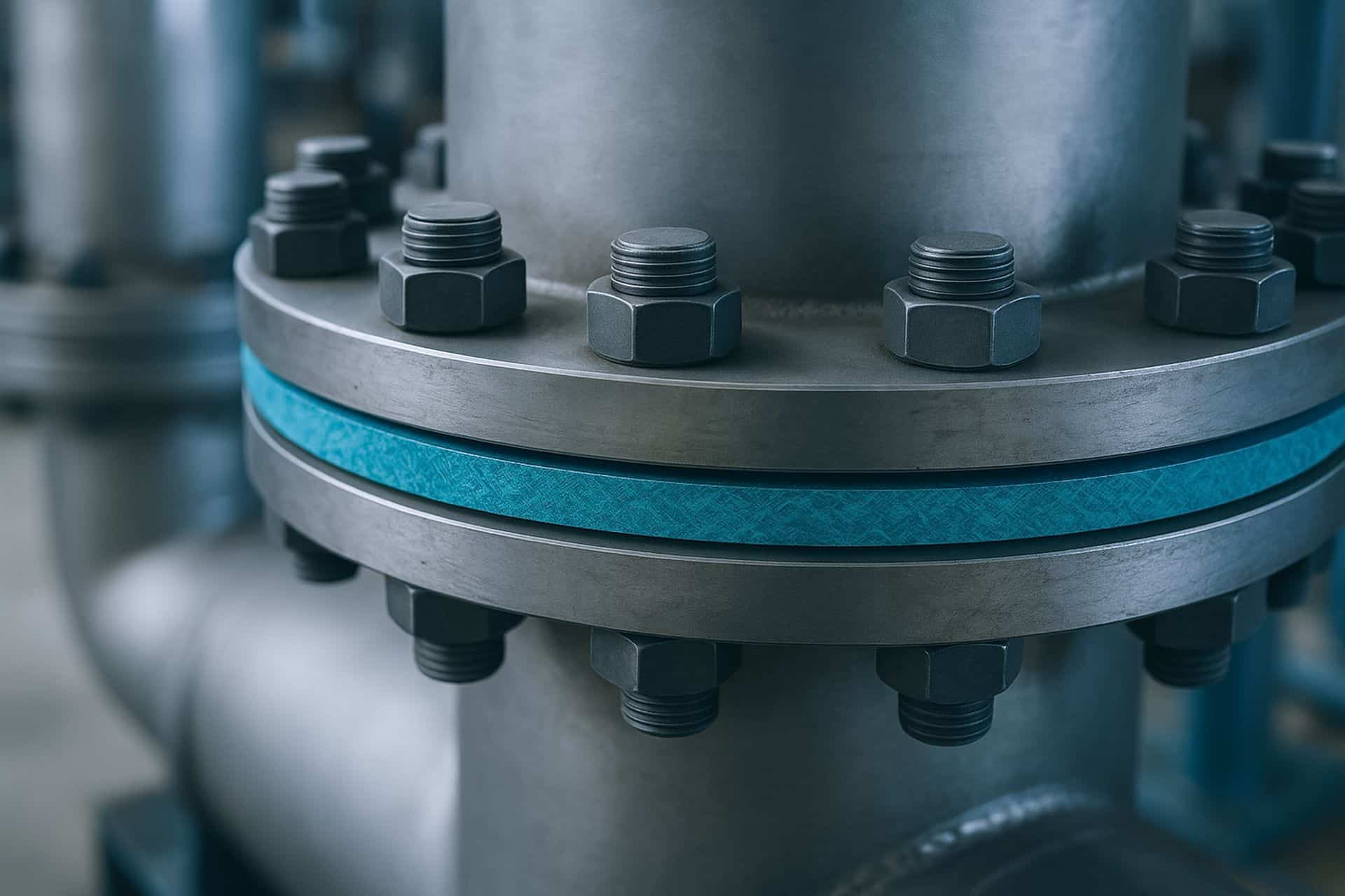 PE Rundschnur oder Dichtung in Flanschverbindung einer Rohrleitung – Anwendung in der Industrie zur sicheren Abdichtung gegen Flüssigkeiten oder Gase.